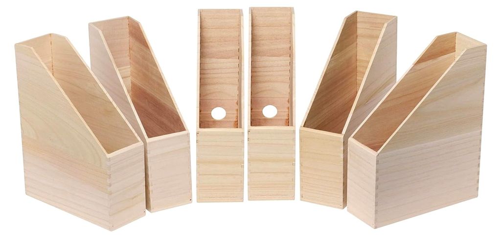 6er-Set Stehsammler aus Holz Zeitschriftenbox Steh-Ordner Zeitschriftensammler mit Griffloch 25x9x32cm