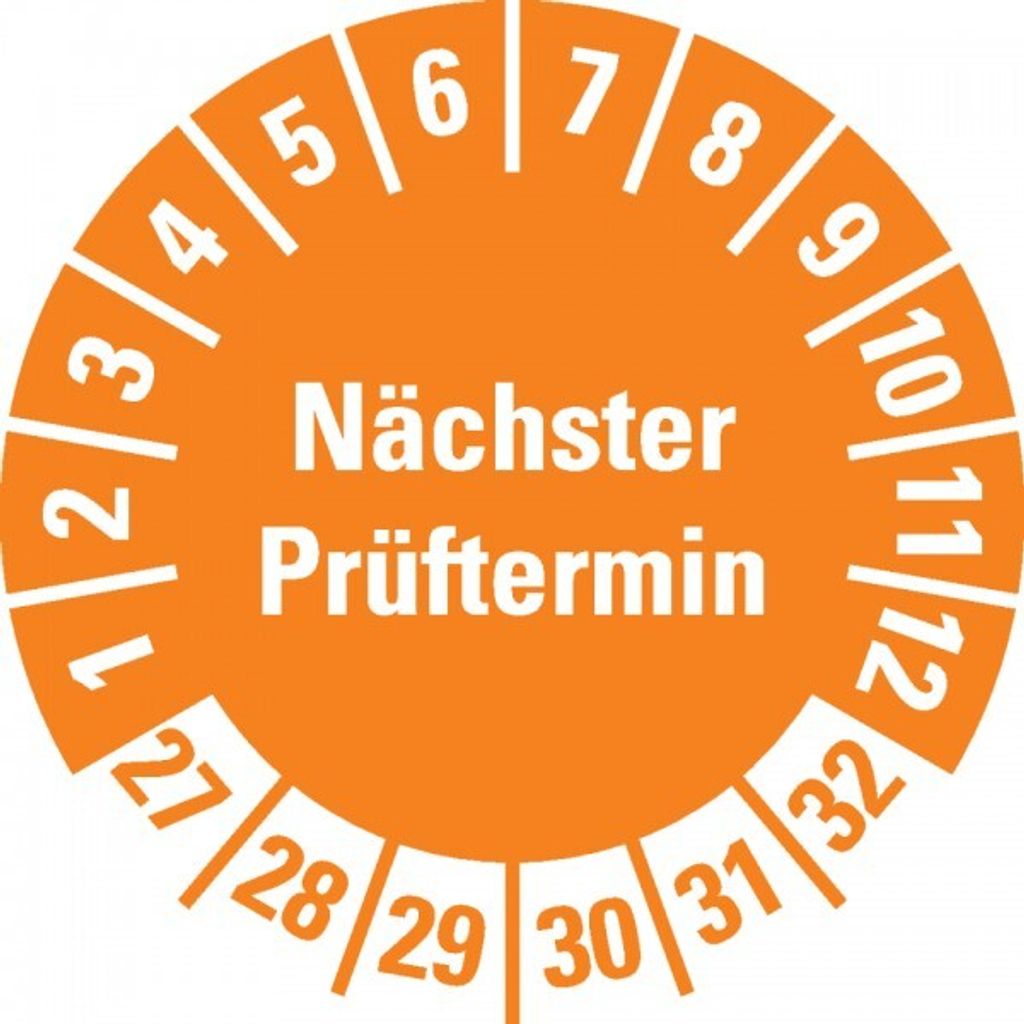Dreifke Prüfplakette Nächster Prüftermin 27-32,orange,Schachbrettfolie,Ø 30m...