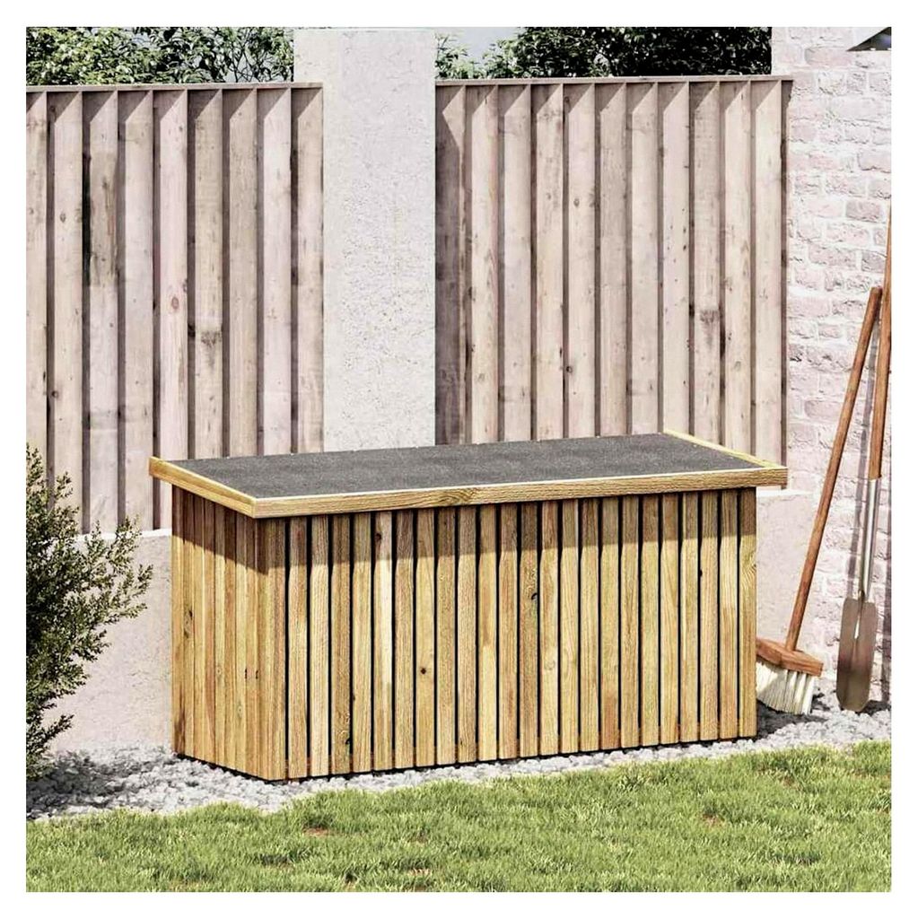 Gartenlagerbox Natur 119 x 44 x 58 cm aus imprägniertem Kiefernholz, Aufbewahrungsbox für Gartenaccessoires