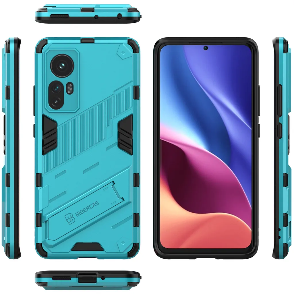EASSGU Custodia Antiurto Per Xiaomi MI 13 (6.36") Con Cavalletto - Silicone E PC Resistente, Colore Blu
