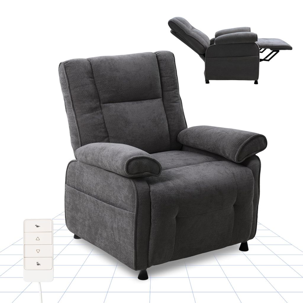 FLEXISPOT Elektrischer Relaxsessel mit Liegefunktion 105°–155°, Fernsehsessel mit Ein-Tasten-Verstellung, dick gepolstert, bis 150 kg Dunkelgrau