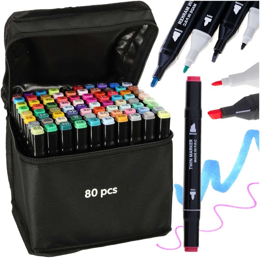 Doppelseitige Alkoholmarker im Etui 80 + Ständer Produktbild 