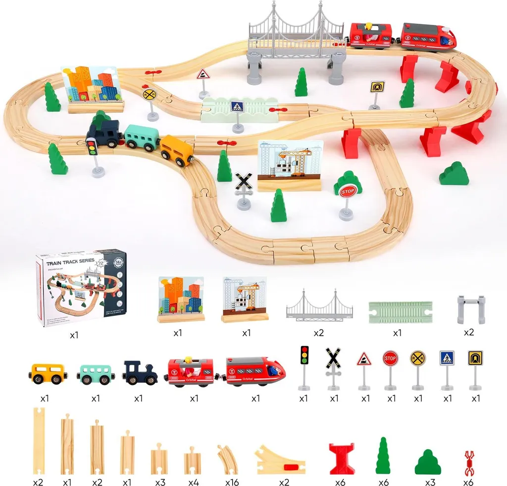 Circuit de train Montessori sans piles avec camions de chantier blanc