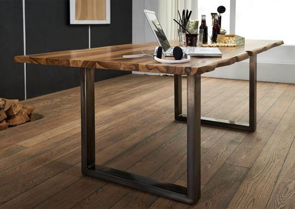 MASSIVMOEBEL24 Baumtisch Sheesham 160x90x78 noble unique lackiert Plattenstärke 3,5cm FREEFORM #0300