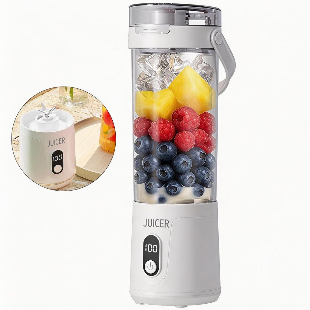 Mini Smoothie Maker tragbar 600ml, USB wiederaufladbar, kompakt Mixer für Reisen, Büro & Fitness, BPA-frei, 12 Klingen