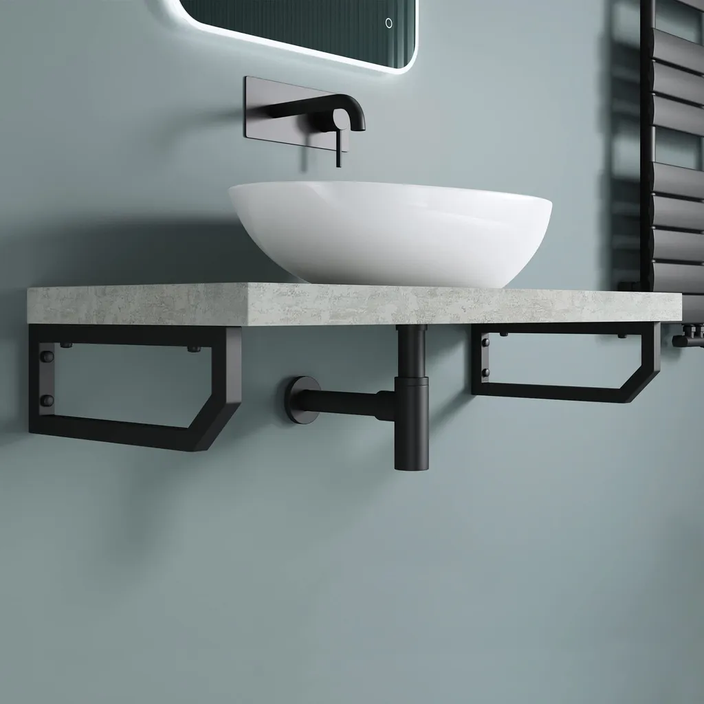 Set 2 Staffe Lavabo Doporro WH03 Nero Acciaio 40x15cm