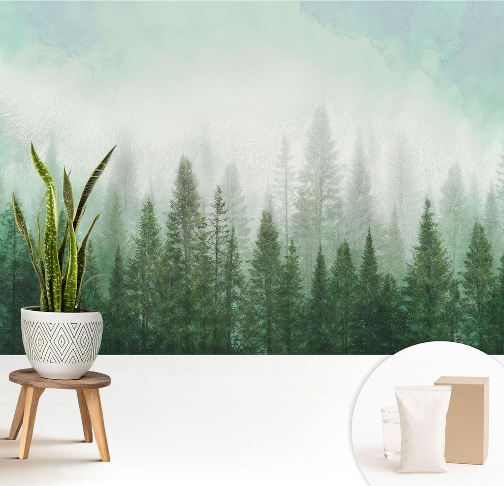 Fototapete - 208x146 cm - Tapete - Wandtapete - Wandbilder - Dekofolie - Tapete Folie - Wand - Dekoration - Wohnzimmer - Wolf im Wald