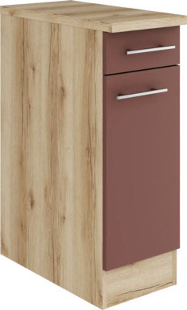 Optifit Unterschrank mit Schublade und Drehtür Bari407 BxTxH 30 x 60 x 84,8 cm rostrot matt zerlegt Anschlag reversibel KUBA U306-9+