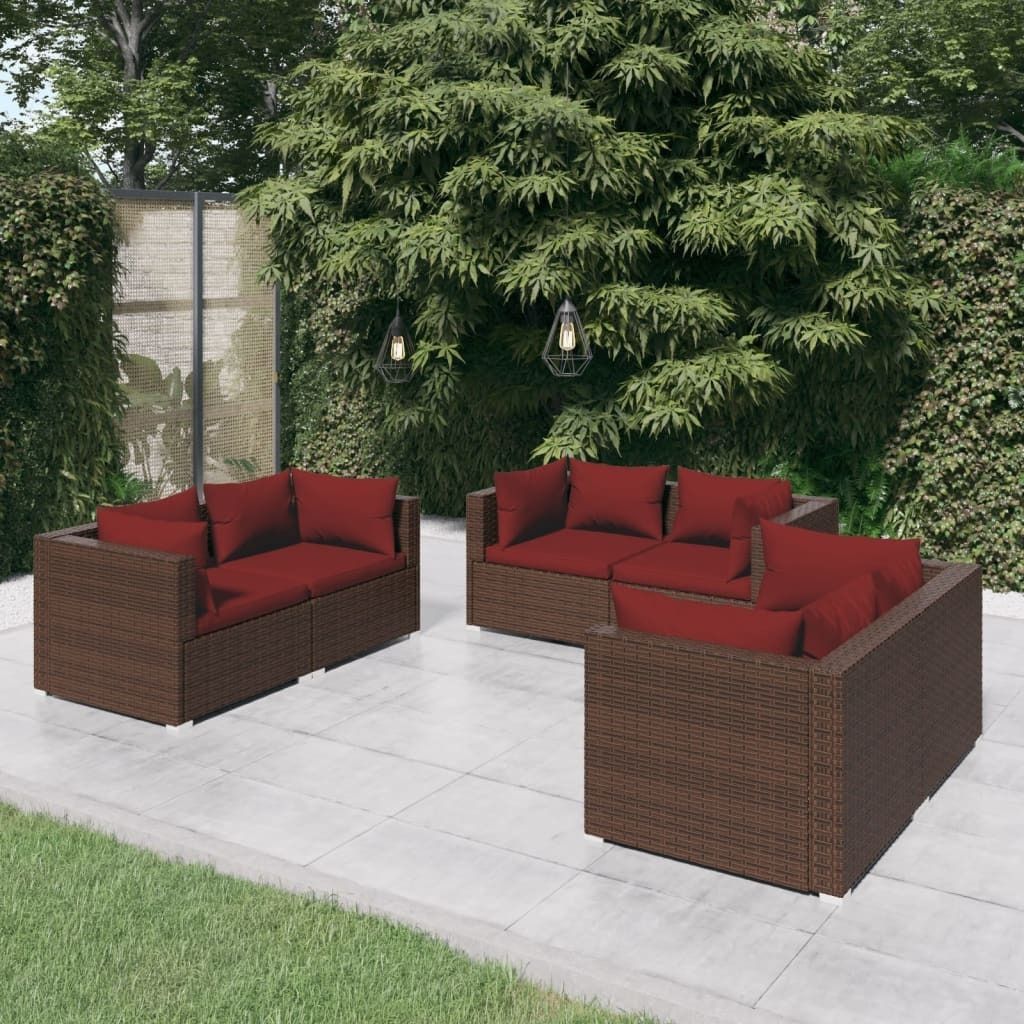 "Rabatt" 6-tlg. Garten-Lounge-Set - Wetterfestes Sitzgruppe - für 5 Personen - mit Auflagen Poly Rattan Braun - Lounge-Dining set CC3666