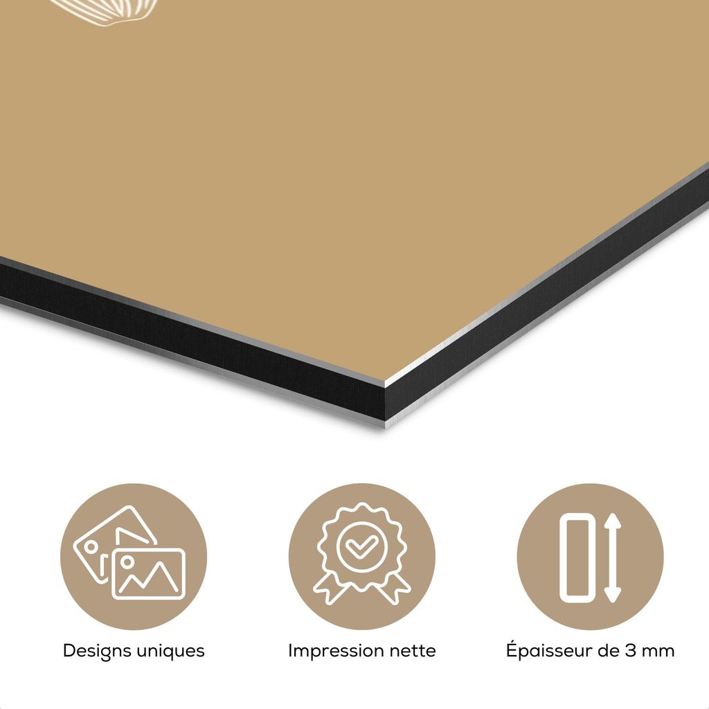 MuchoWow Wanddekoration Metall Metallbild Wandkunst 60x90 cm Bananen - Beige - Strichzeichnung - Minimalistisch MuchoWow Aluminium Gemälde - Wandb...