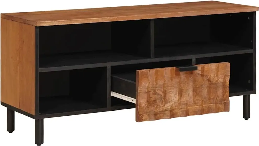 Meuble TV stable pour ranger vos appareils, fini acacia brun 100x33x46