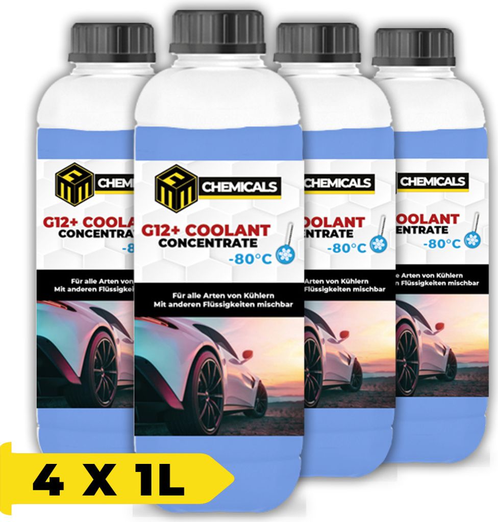 MRM CHEMICALS Kühlerfrostschutz G12 Konzentrat 1L 1 Liter -80°C Frostschutzmittel Antifreeze Kühlmittel Auto Blau für alle Motoren und Kühlern x4