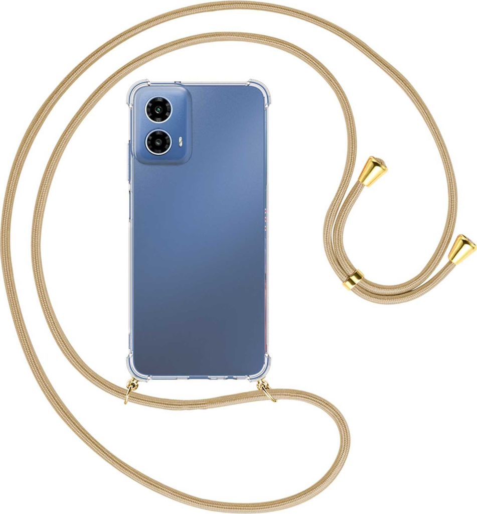 Handykette Backcover-Schutzhülle mit Band (Metall goldfarben) für Motorola Moto G34 5G - caramel