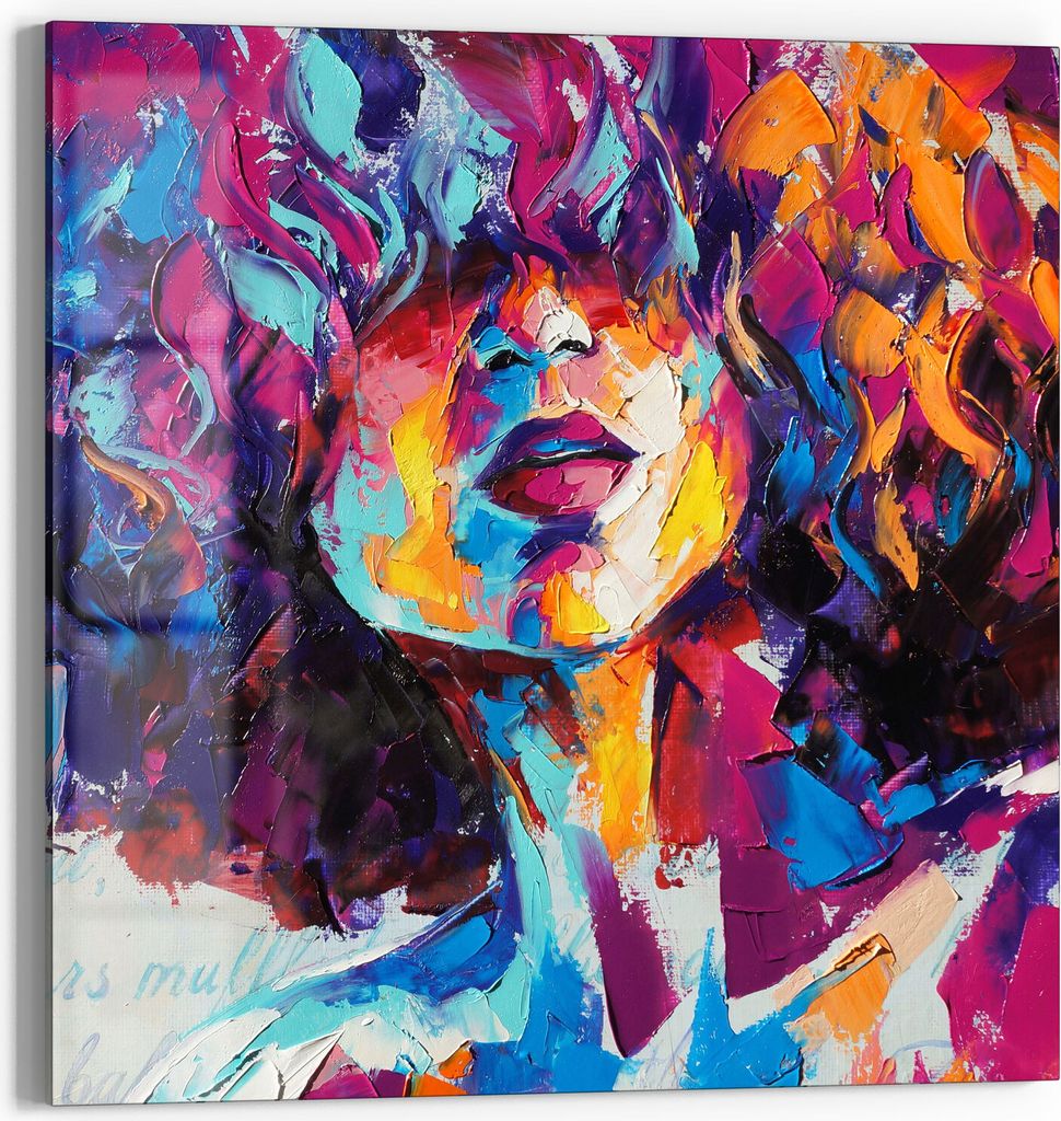 DEQORI Glasbild Echtglas 30x30 cm 'Bunter Lockenkopf' Wandbild Bild modern Deko