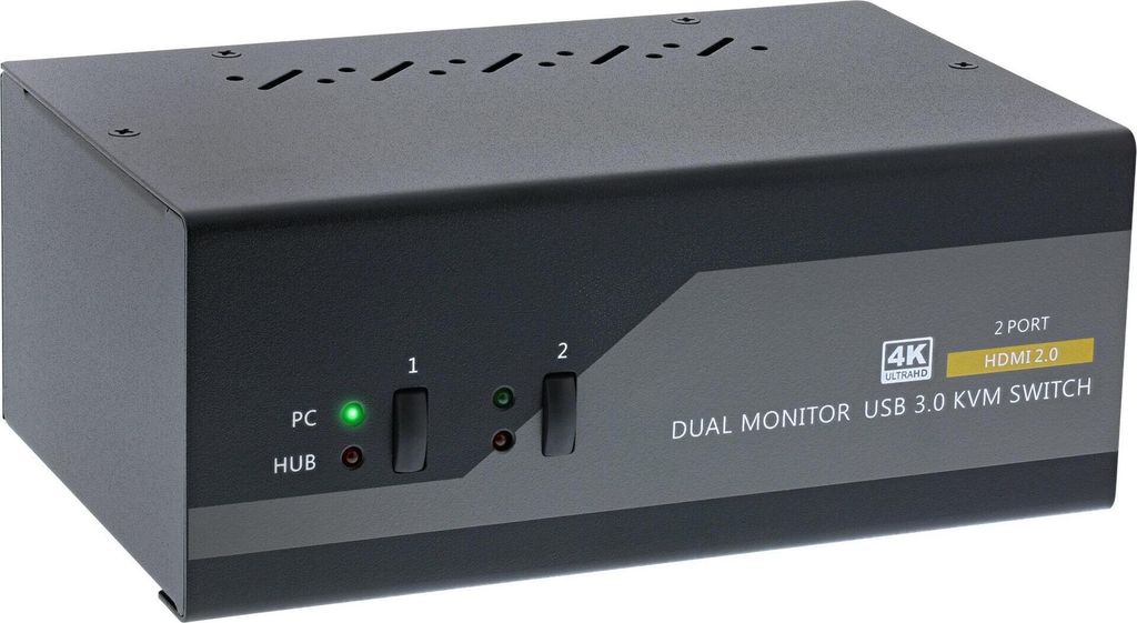InLine KVM Desktop Switch, 2-fach, Dual Monitor, HDMI, 4K, USB 3.0, Audio