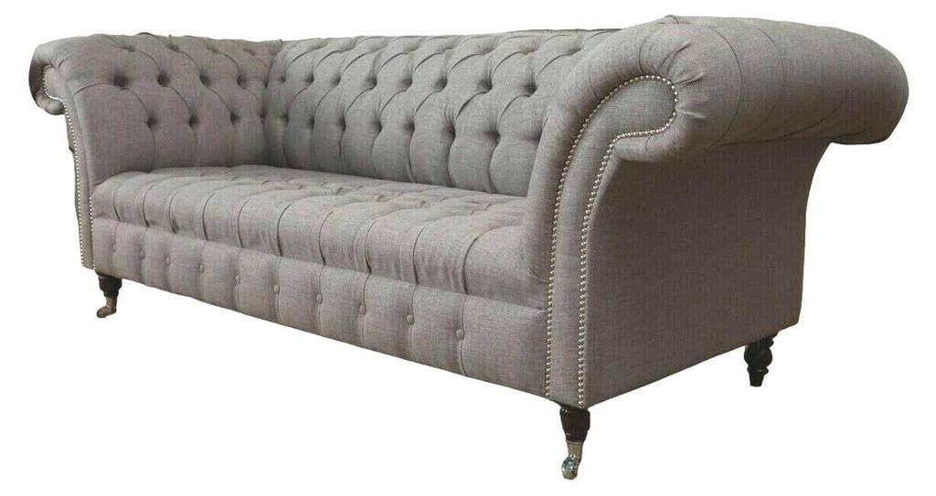 Chesterfield 3 Sitzer Polster Couch Sofa Couchen Textil Modern Stil Grau