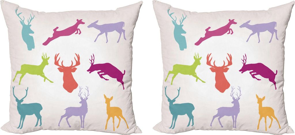 ABAKUHAUS Geweih Kissenbezug Set (2Stück), Schattenbild Sammlung Springender Laufender Stehender Deers Wilderness Nature, 40 x 40 cm, Teal