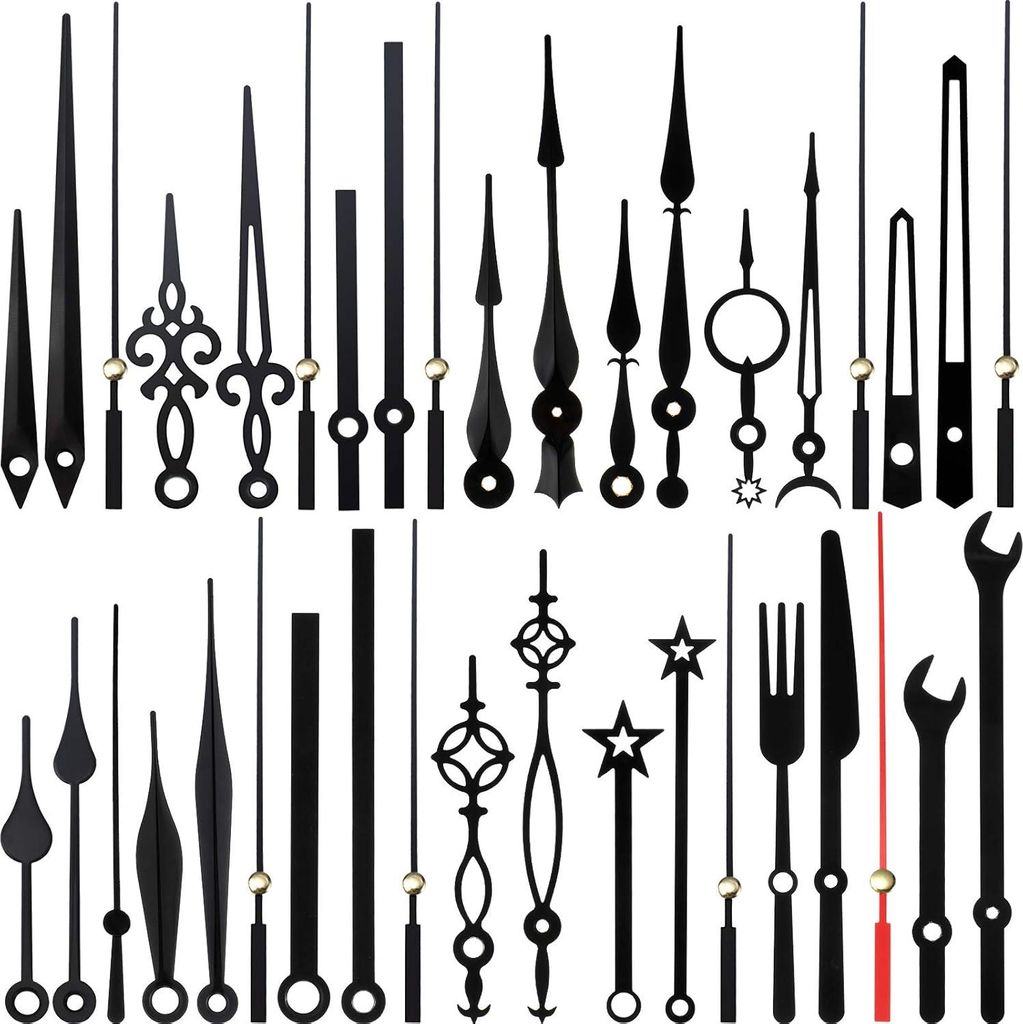 14 verschiedene Uhrwerke, Aluminiumzeiger, zum Selbstaustausch, 14 Größen, Schwarz