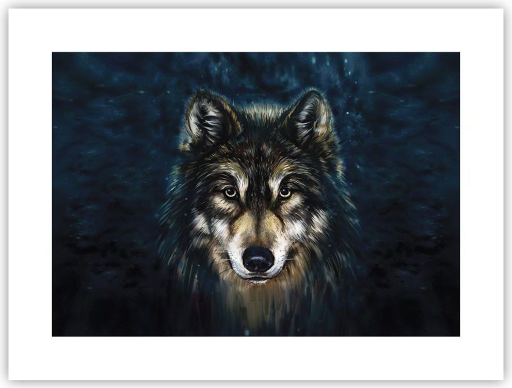 Poster - Poster ohne Rahmen - Wolf Dunkel Grafik - 40x30 cm - Wand Bild - Wanddeko - Wandbilder - Kunstposter - Wandposter - Bilder - Kunstdruck - ...