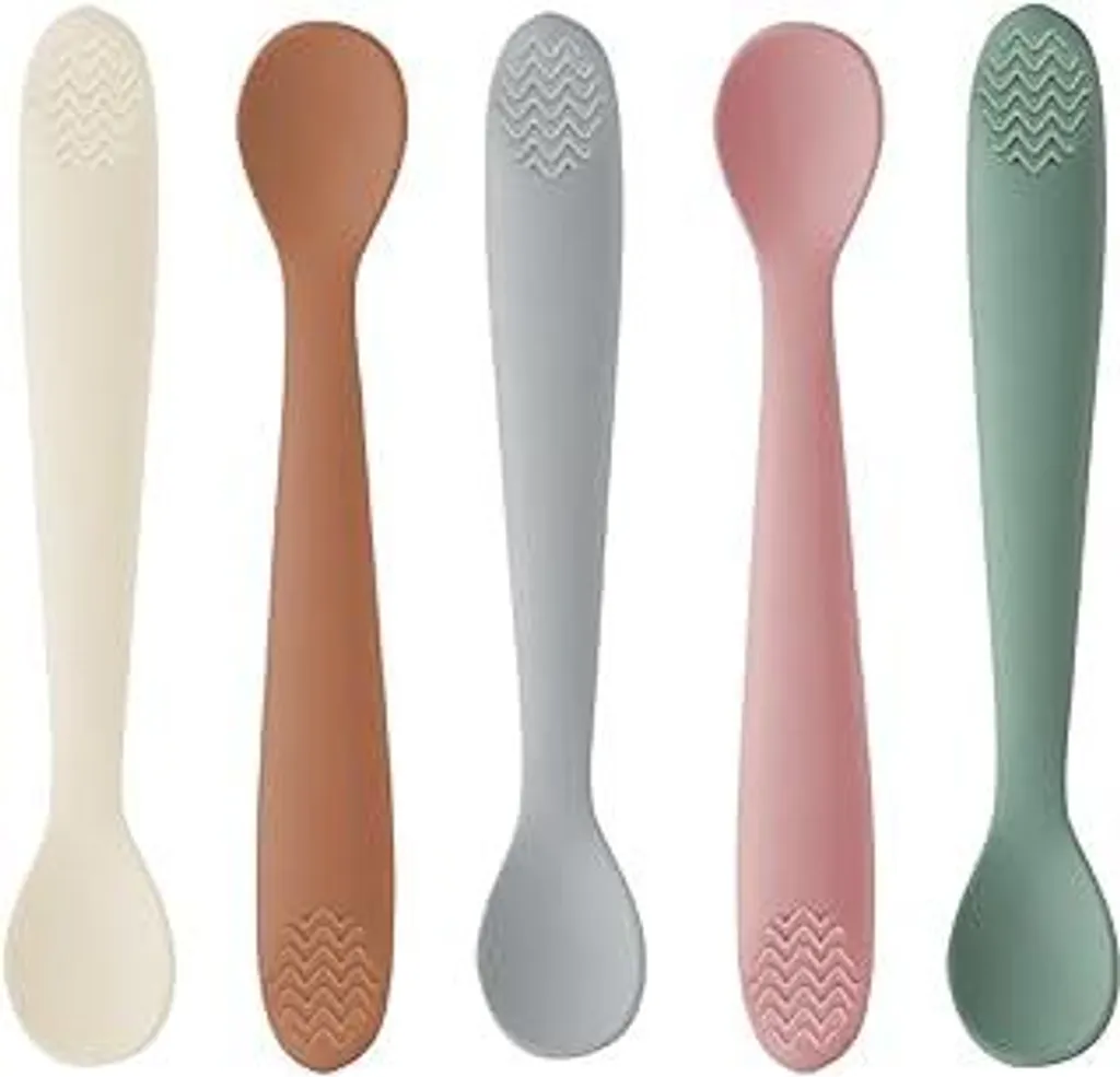 Confezione da 5 cucchiai in silicone per l'alimentazione dei bambini - Cucchiai da primo livello per neonati, utensili per l'alimentazione, senza BPA, delicati sulle gengive, cucchiai con punta morbida per lo svezzamento guidato dal bambino