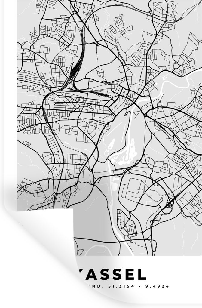 MuchoWow Wandtattoo Wandsticker Wandaufkleber Kassel - Karte - Deutschland - Stadtplan - Karte 80x120 cm Selbstklebend und Repositionierbar - Rep...