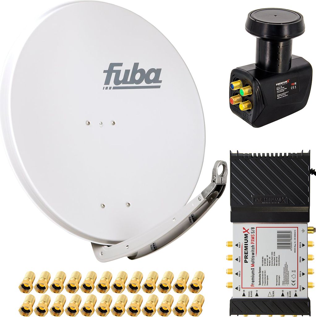 PremiumX Satelliten-Komplettanlage Fuba DAA 850 G Antenne 5/8 Multiswitch LNB F-Stecker