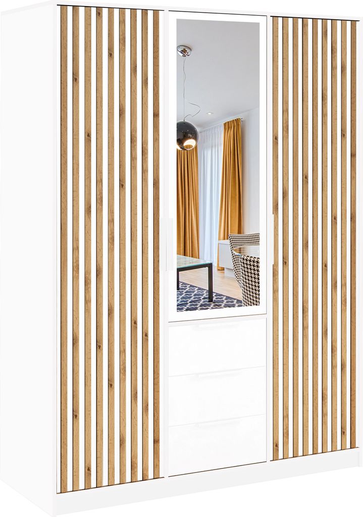 Kippschrank, Kleiderschrank mit Schubladen weiß /lamellas