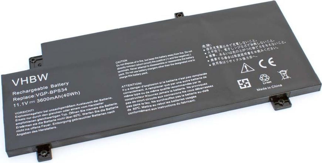 vhbw Akku kompatibel mit Sony Vaio SV-F14A1M2E/S, SVF14AA1QX, SVF14AA1QW, SVF14A18SCB, SVF14A17SCB Notebook (3600 mAh, 11,1 V, Li-Ion) - Infochip