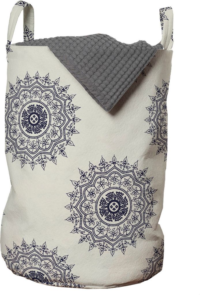 ABAKUHAUS orientalisch Wäschesack, belaubt Medaillon, Wäschekorb mit Griffen Kordelzugverschluss für Waschsalons, 33 cm breit x 49 cm hoch, Grau...