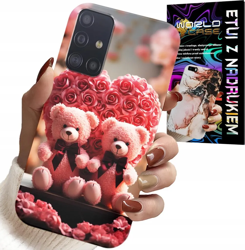 Offerta Samsung Galaxy A71 Cover Rosa Orsetto Famiglia + Vetro 9H