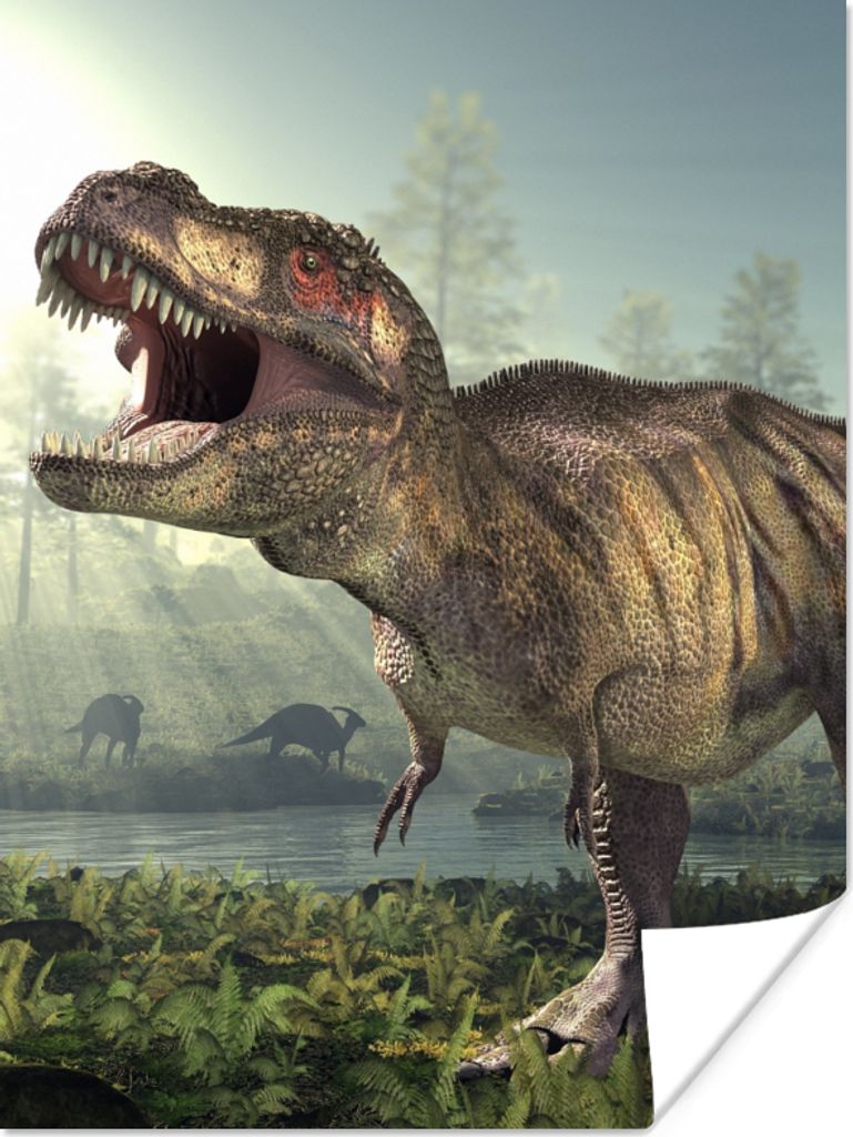 MuchoWow Poster Dino - Gras - Zeichnung - Kinder - Jungen 90x120 cm - Wohnzimmer