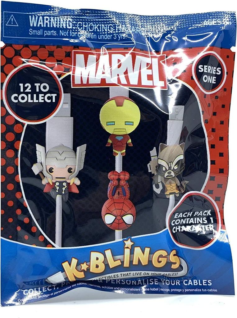 K-Blings - Marvel Kabel-Clip Sammelfigur Sammeln Sammler Ladekabel Figur Kinder Spiderman Thor