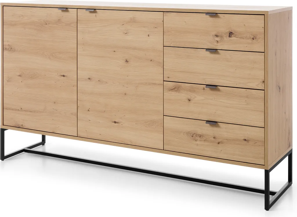 Commode 153 cm Chêne Artisan : Solution de Rangement Large 4 Tiroirs