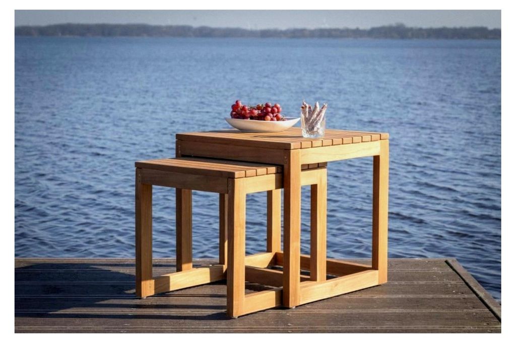 Beistelltische Verwood 2er Set Teak | Outdoormöbel Tisch | Stabile Tische für Balkon, Terrasse, Wintergarten, Garten
