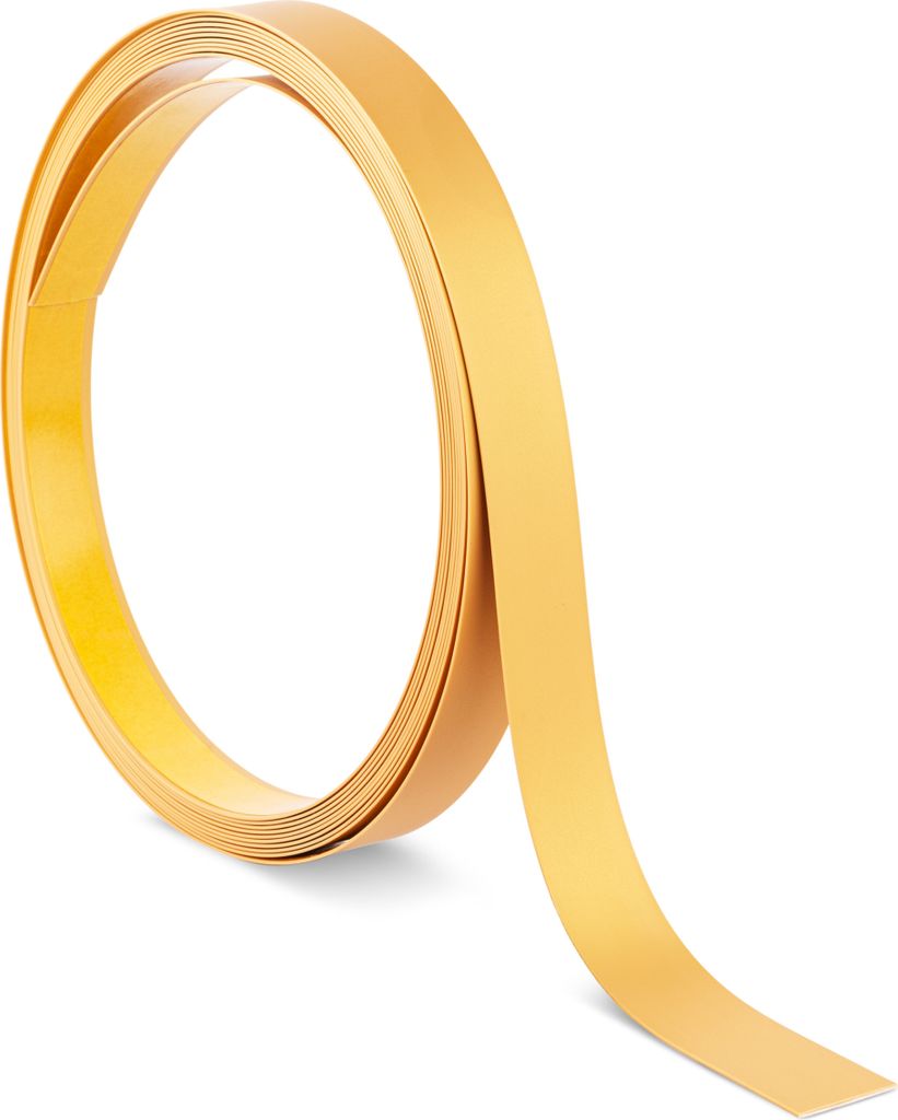 A roll of gold-colored PVC trim with adhesive backing.