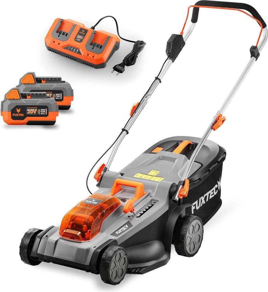 FUXTEC 40V Akku Rasenmäher FX-E2RM37SET - 37cm Schnittbreite | 15Kg | 2x20V |E-Start |40L Fangkorb | 2,5-7,5cm Schnitthöhe | 120min Ladezeit