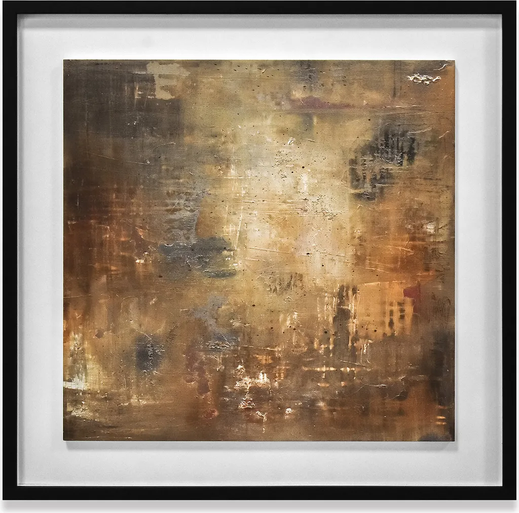 Plaque encadrée Copper Earth 60x60 cm bois marron design Soozy Barker