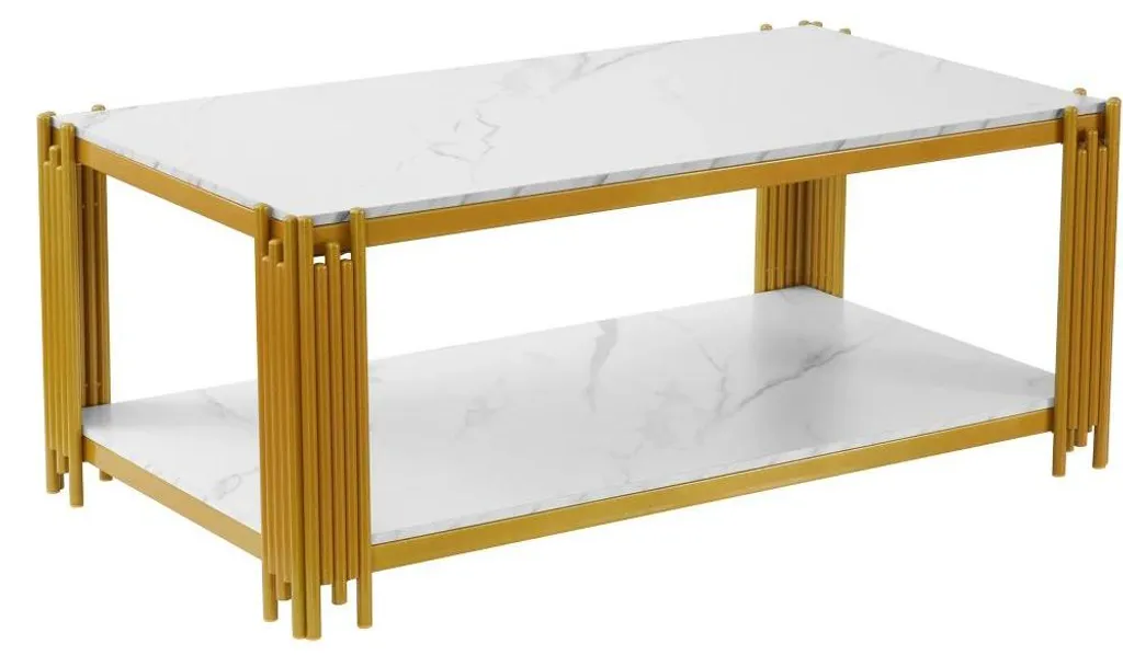 Table basse rectangulaire 114x63 cm blanc et doré - Design Épure L04