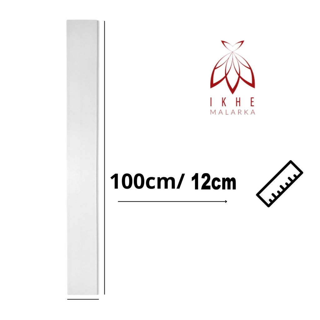 A white panel is shown next to text indicating dimensions and a logo.