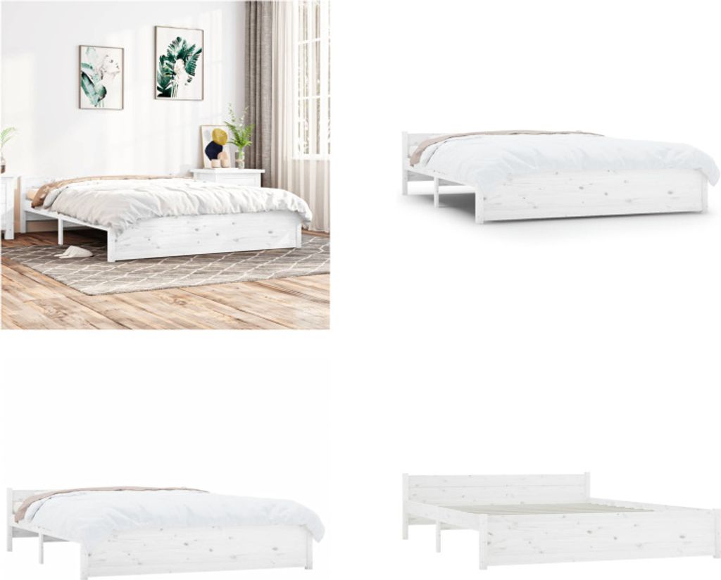 vidaXL Massivholzbett Weiß 150x200 cm - Bettrahmen - Bettgestell - Bett - Holzbettrahmen