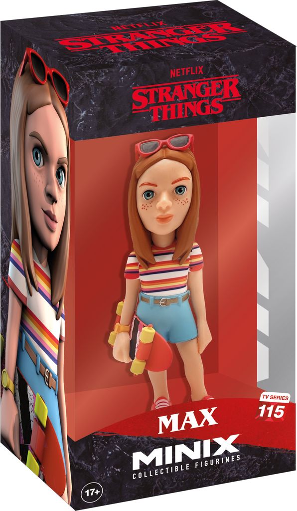 A collectible figurine of Max from Stranger Things, displayed in its retail packaging.