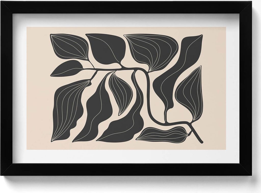 Minimalistische Illustration von Pflanzenblättern– Wandbild mit Rahmen – Gerahmtes Bild – Wanddekoration – 30x20 cm – Schwarz Rahmen