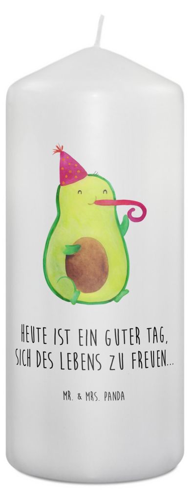 Mr. & Mrs. Panda Kerze Avocado Feier 19 x 8 cm - Weiß - Geschenk, Party, Wachskerze, Stumpenkerze, Blockkerze, Erinnerungskerze, Gute Laune, Tröt...