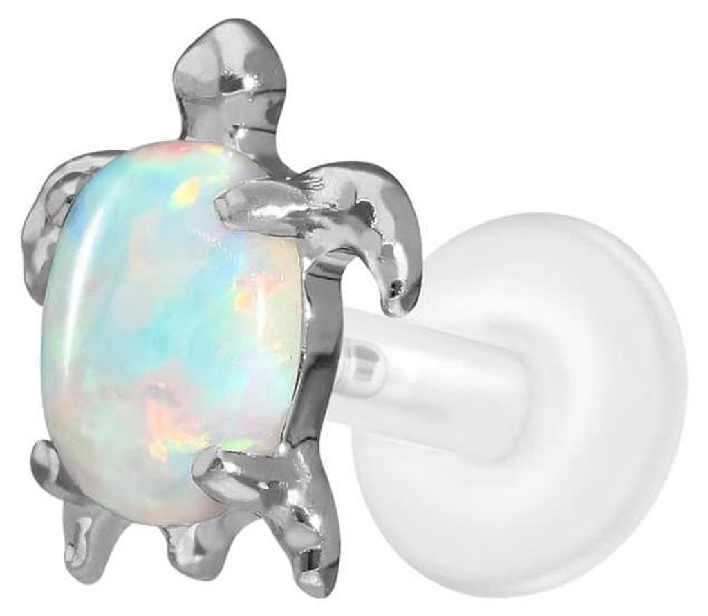 Ohrpiercing, Nasenpiercing PTFE Labret mit Innengewinde + Titan-Aufsatz SCHILDKRÖTE Silber Stablänge: 5mm | Stabstärke: 1,2mm
