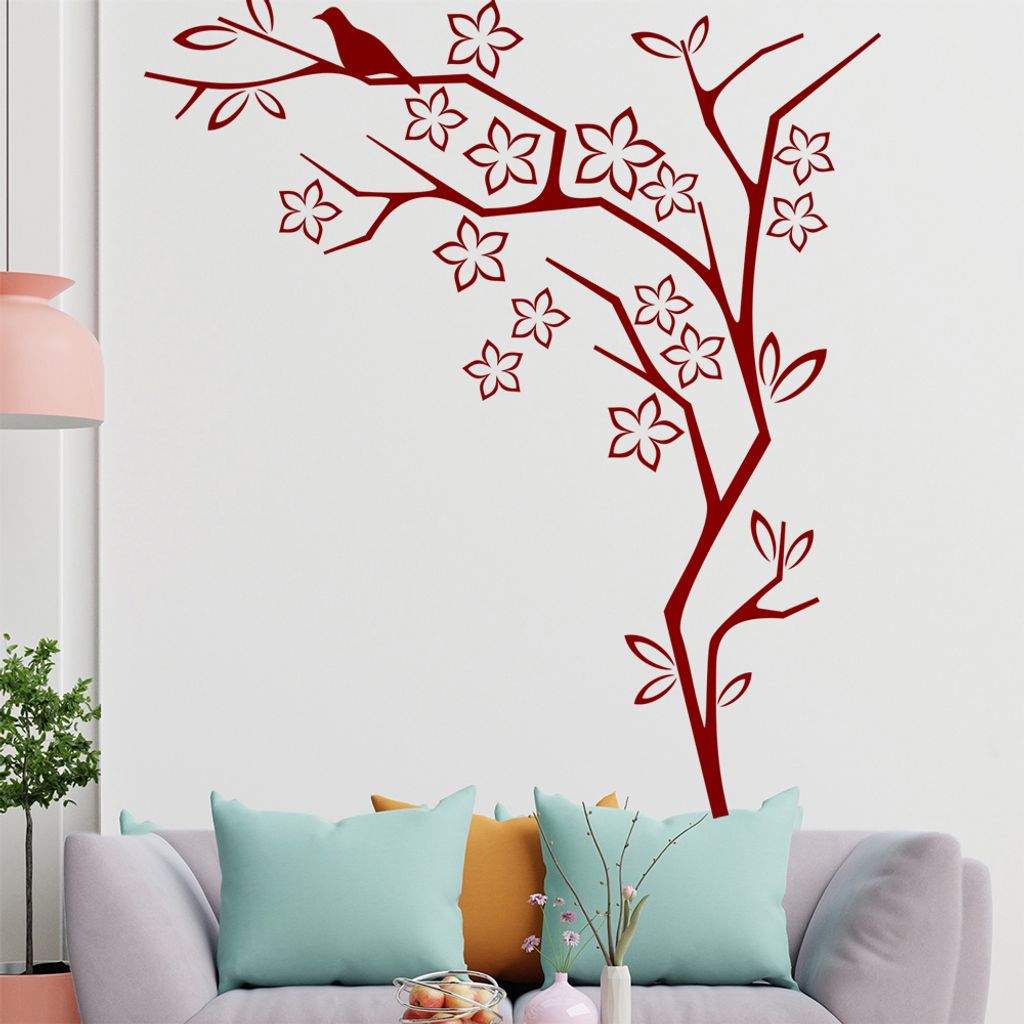 Zweige - Vogel - Baum Wandtattoo in 6 Größen - Wandaufkleber Wall Sticker - Dekoration, Küche, Wohnzimmer, Schlafzimmer, Badezimmer