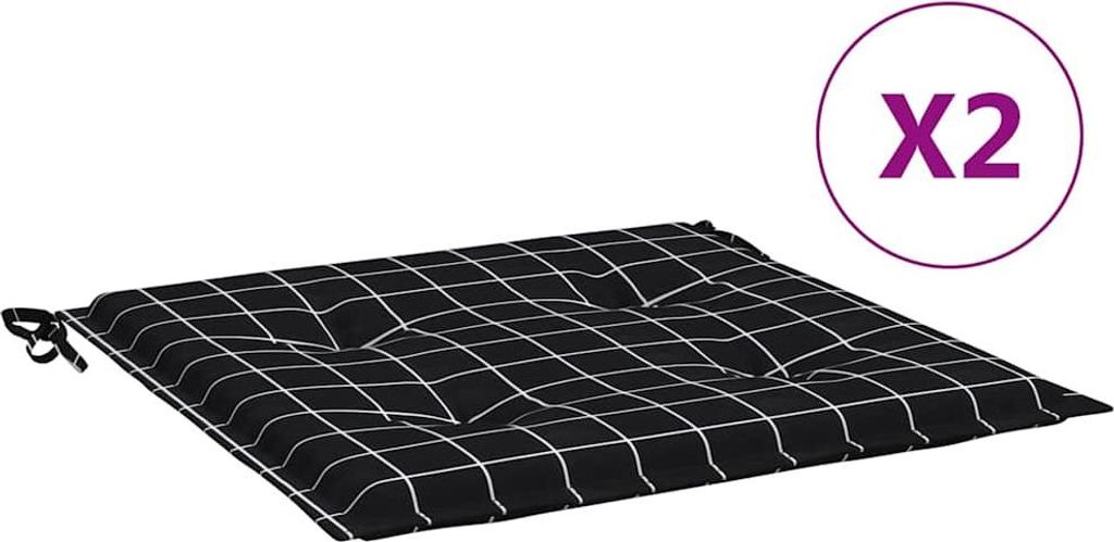 vidaXL Gartenstuhl-Kissen 2 Stk. Schwarz Karomuster 40x40x4 cm Stoff