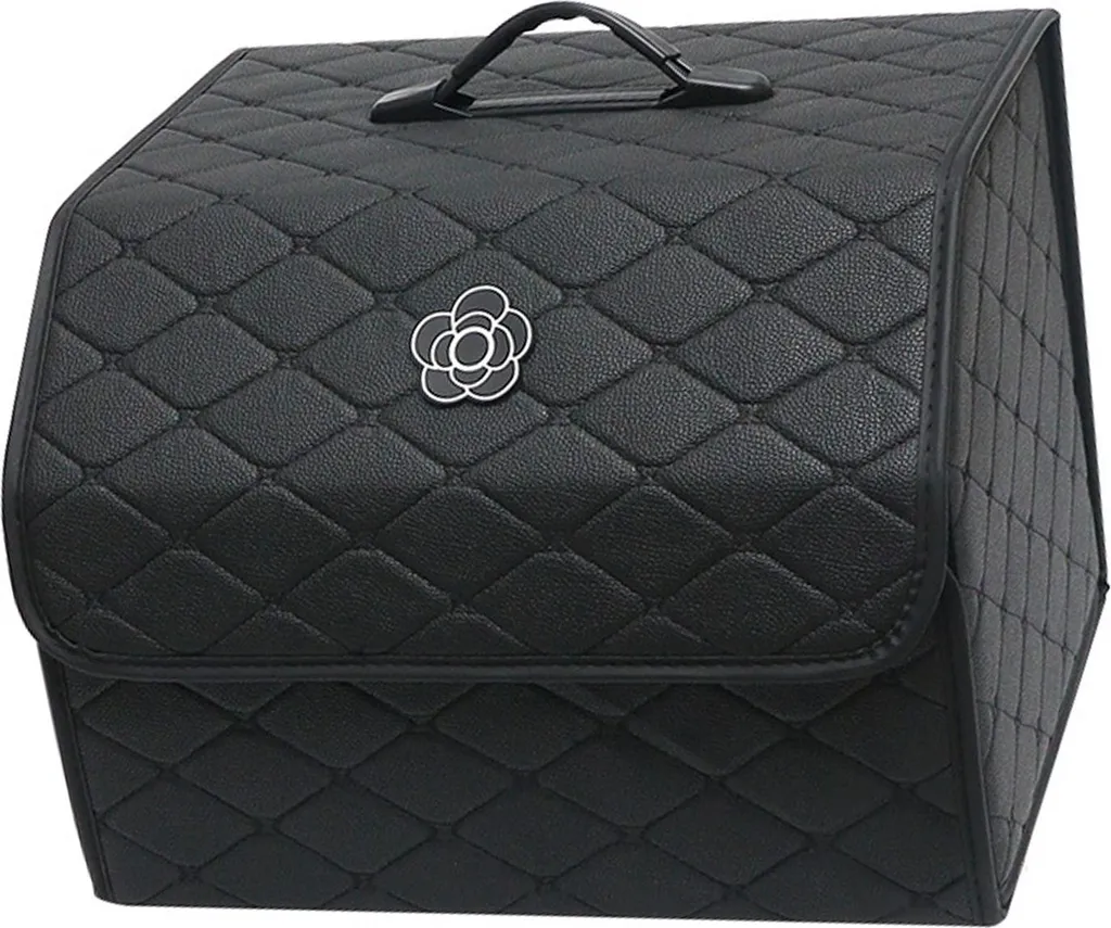 Organisateur de coffre grande capacité en cuir PU, bac portable - Noir