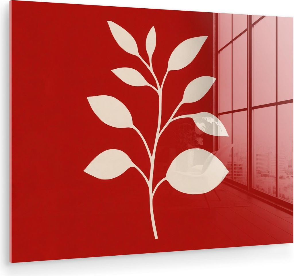 MuchoWow Glasbilder - Bilder auf Wandbild - Foto auf Glas Scherenschnitt - Blätter - Zweig 40x30 cm Wanddekoration aus Glas - Acrylglasbild - Acry...