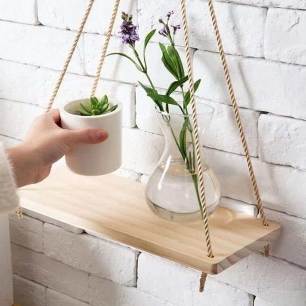 Hängendes Holzregal - Blumentopf - Dekoration für Küche, Schlafzimmer, Wohnzimmer, Büro (35 x 14 cm)