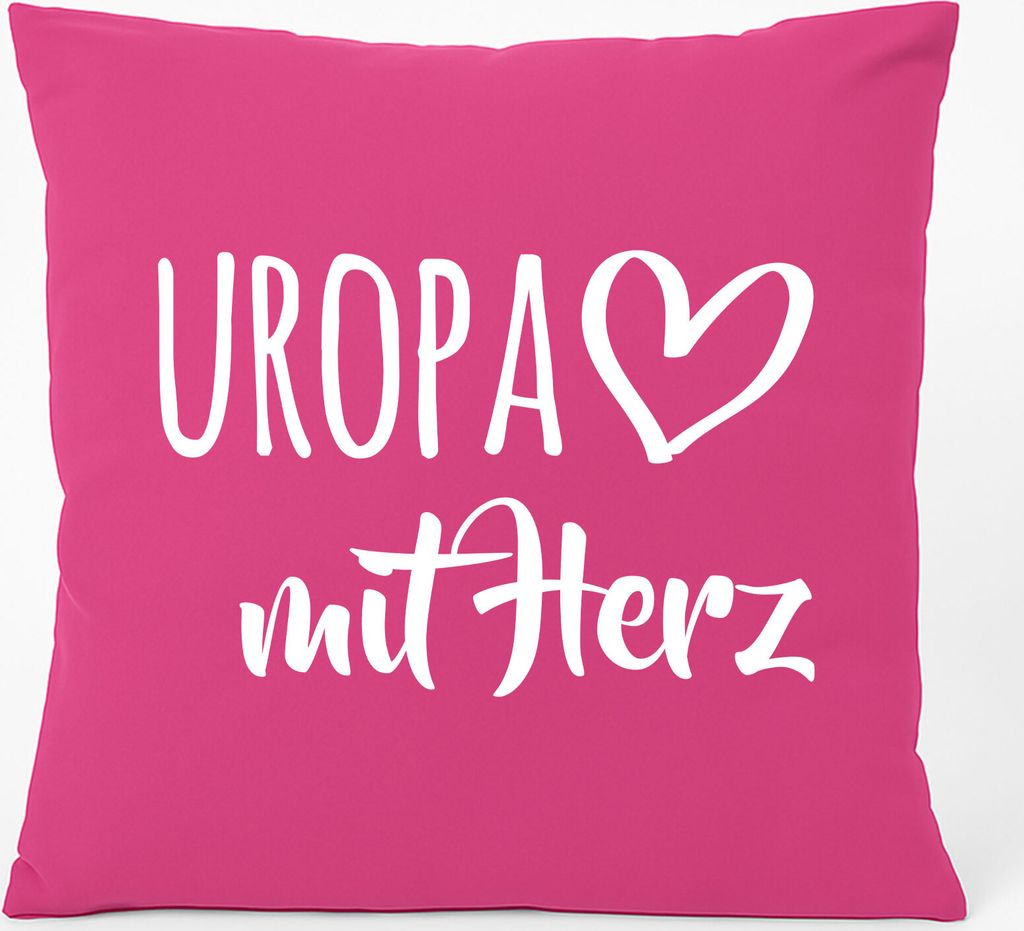 Huuraa Kissen Uropa mit Herz 40x40cm mit Füllung Fuchsia Baumwolle Dekokissen Geschenkidee